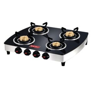 Baltra Gas Stove | Imported Heat Proof Toughened Glass Plate | Heavy Brass Burner Tops| Crystal BGS 108 | 4 burner