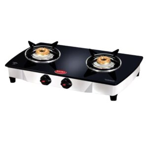 Baltra Gas Stove | 6mm Tempered Glass with Heat Shield | High Efficiency Brass Burners | 2 Burner Glass Cooktop | Crystal BGS 106