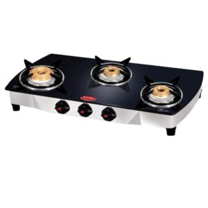 Baltra Gas Stove | Auto-Ignition System Eliminates the Need for Matches or Lighters | Stainless Steel Drip Trays | Crystal BGS 107 | 3 burner