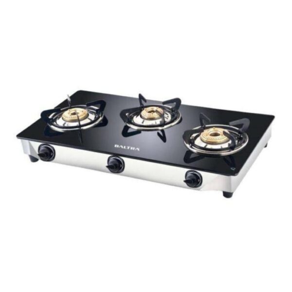 Baltra Nexa 3B Gas Stove BGS 155 Baltra Gas Stove | Tempered Glass with Heat Shield | Effortlessly Adjust the Heat for Different Cooking Methods | 3 Burner Glass Cooktop | Nexa BGS 155