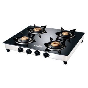 Baltra Gas Stove | Automatically Cuts Off the Gas Supply if The Flame Extinguishes Accidentally | Stainless Steel Drip Tray | 4 Burner Glass Cooktop | Nexa BGS 146