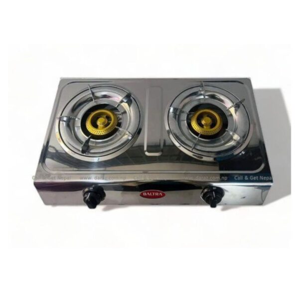 Baltra SS Gas Stove | High-Efficiency Brass Burner | Stainless Steel Gas Stove for Home | 2 Burner Cooktop | Shiny BGS152