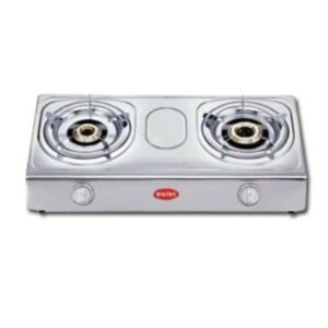 Baltra Gas Stove | Featuring Two High-Efficiency Cast Iron Burners | Unbreakable Knob | Stainless Steel Body Gas Stove | Sliver BGS 128